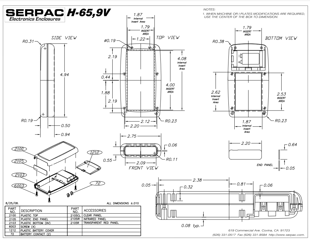 H65 Handheld Enclosure Dimensioned Sketch